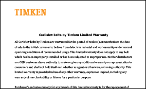 Carlisle Belts by Timken Warranty Guidelines Document